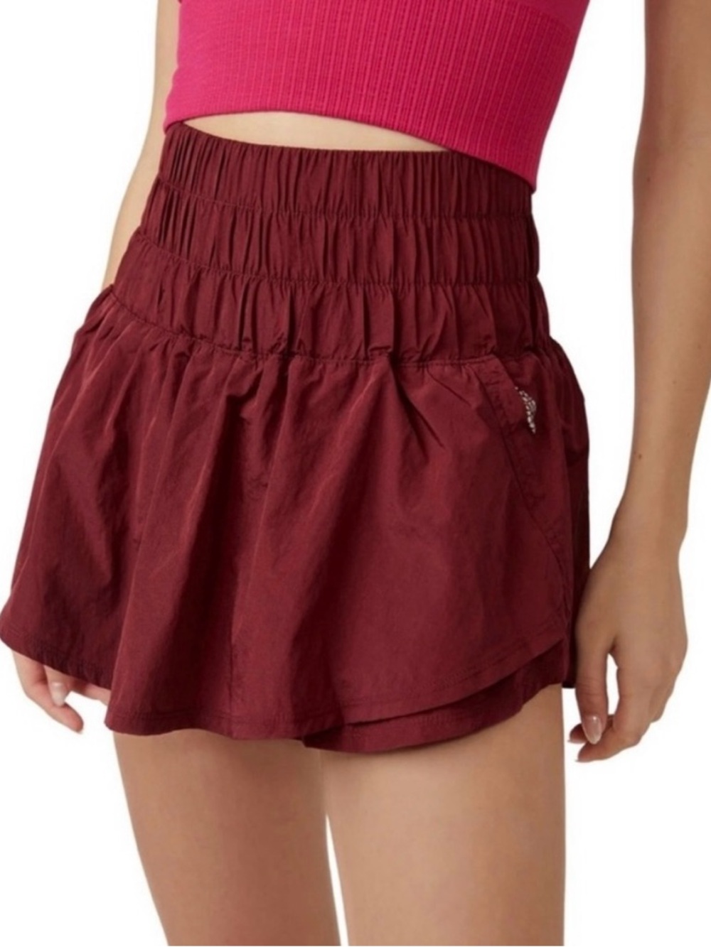 Free People Burgundy Smocked Waist The Way Shorts